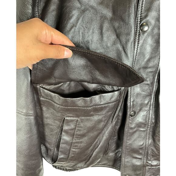 Vintage Irvine Park Genuine Leather Bomber Jacket Brown Full Zip Button Closure - Picture 11 of 14